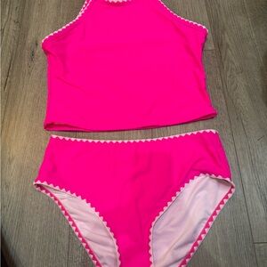 Bright Pink Two-Piece High Neck Bikini Set